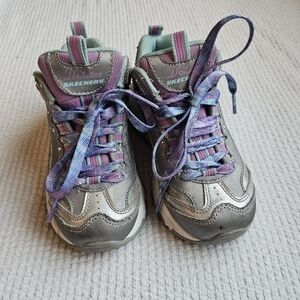 Skechers Childrens D'Lites - Wild Bling girls size 10.5 silver blue and purple